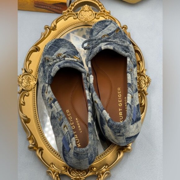 🆕 KURT GEIGER LONDON 🧿 NWOT Eagle Moccasins, Denim Patchwork Sz EU37 US 7 - Picture 10 of 16